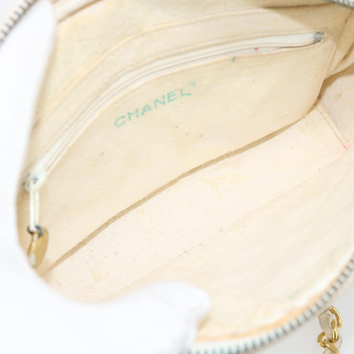 CHANEL Matelasse Chain Shoulder Bag Lamb Skin White Gold CC Auth bs28144