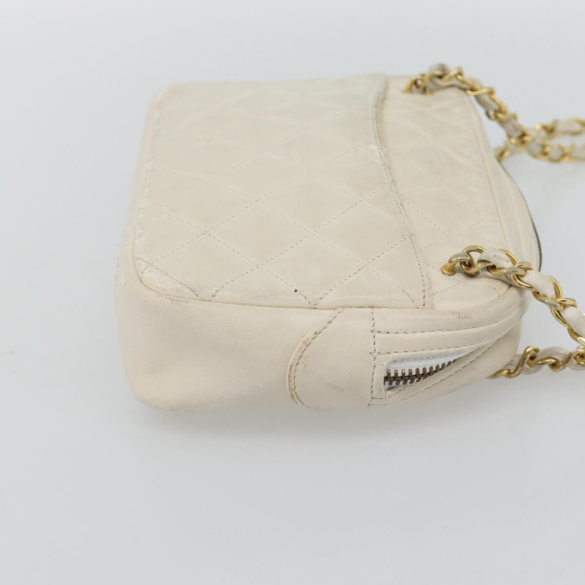 CHANEL Matelasse Chain Shoulder Bag Lamb Skin White Gold CC Auth bs28144