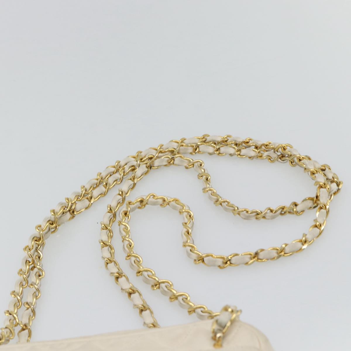 CHANEL Matelasse Chain Shoulder Bag Lamb Skin White Gold CC Auth bs28144