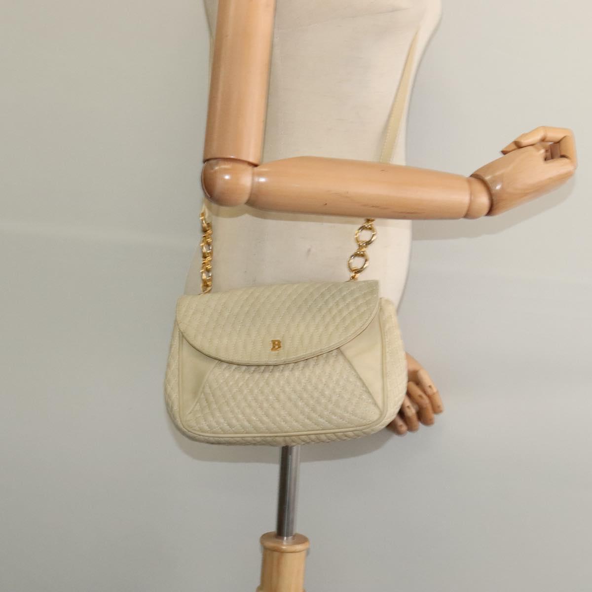 BALLY Shoulder Bag Leather Beige Gold Auth bs28149