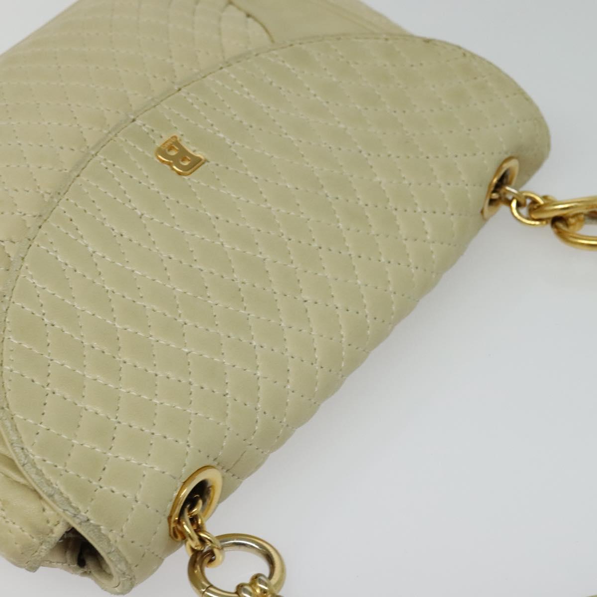 BALLY Shoulder Bag Leather Beige Gold Auth bs28149