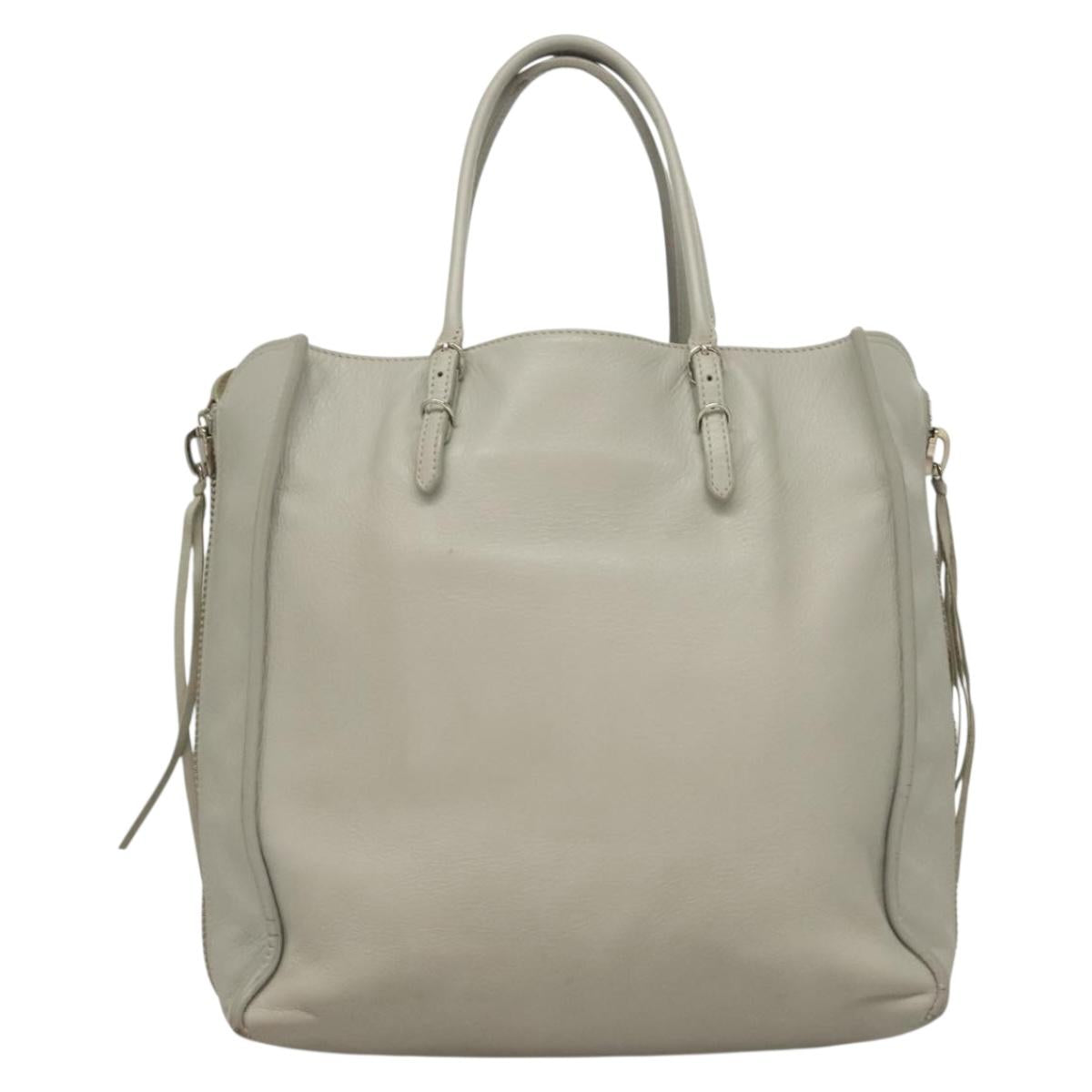 BALENCIAGA The Paper Hand Bag Leather 2way Gray Silver Auth bs28150