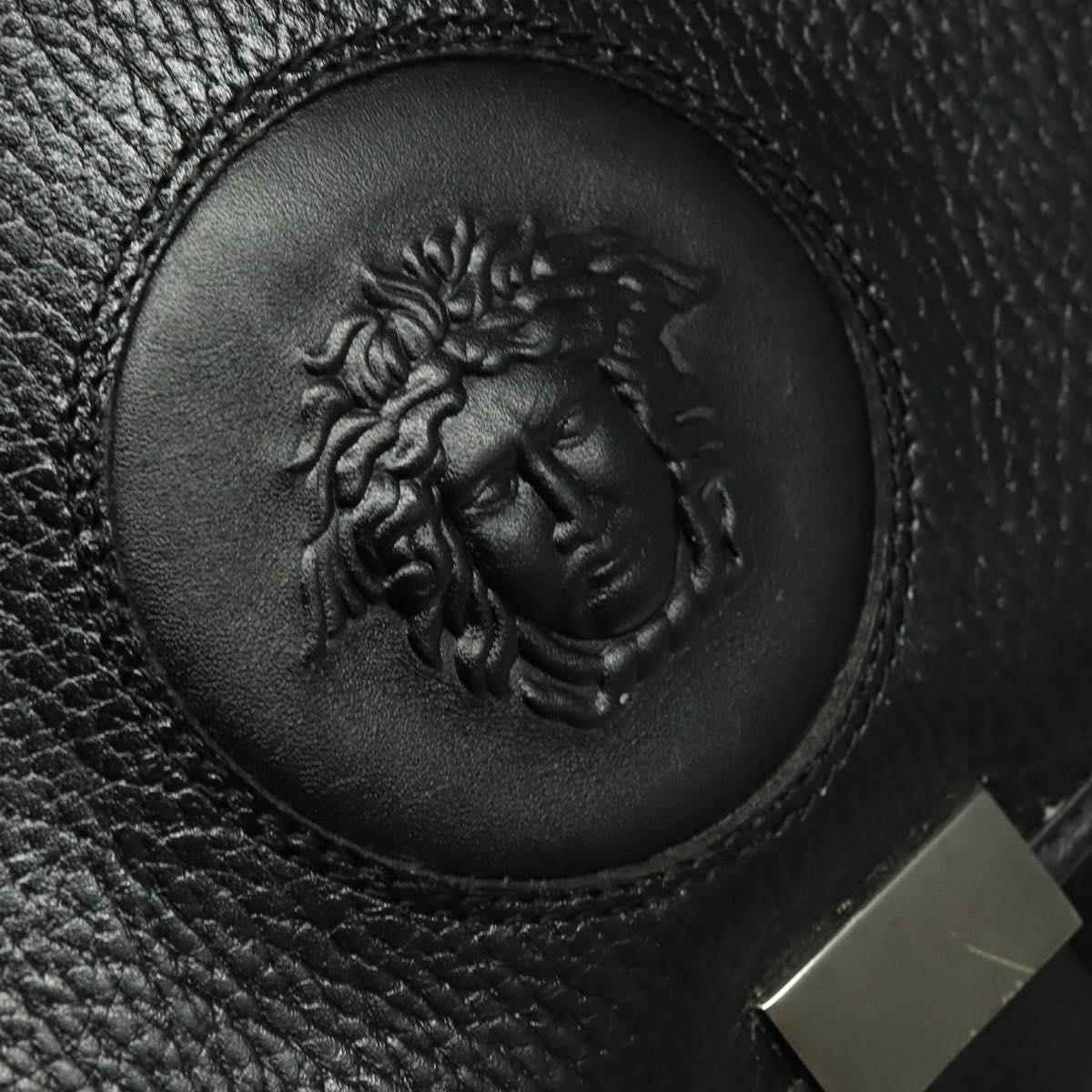 Gianni Versace Business Bag Leather Black Silver Auth bs28153