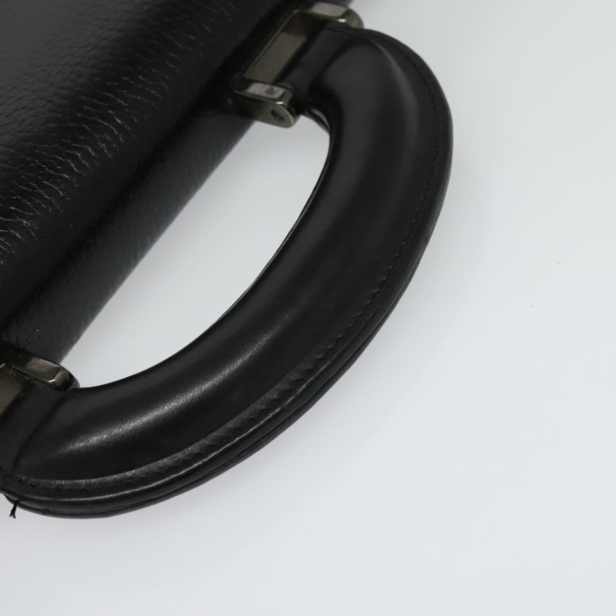 Gianni Versace Business Bag Leather Black Silver Auth bs28153
