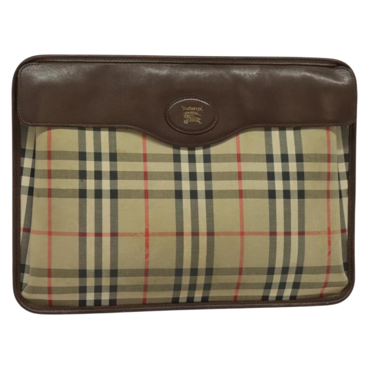 Burberrys Nova Check Clutch Bag Canvas Beige Auth bs28158