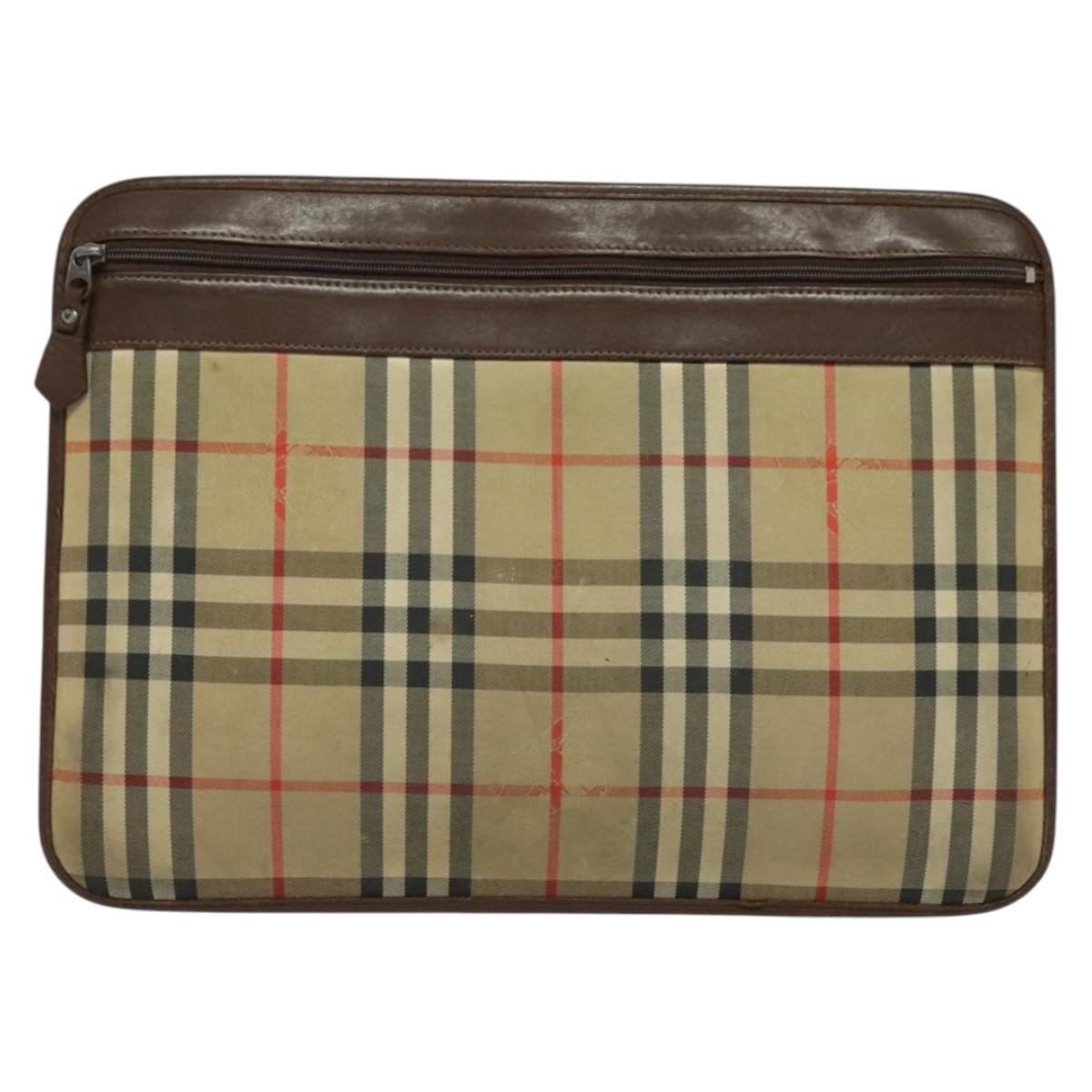 Burberrys Nova Check Clutch Bag Canvas Beige Auth bs28158