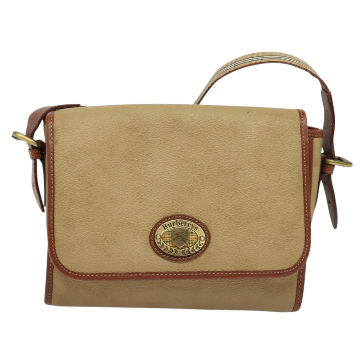 Burberrys Shoulder Bag PVC Canvas Beige Gold Auth bs28159