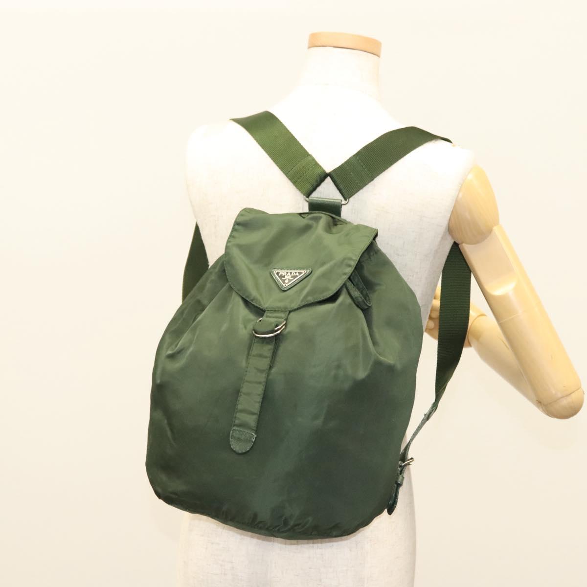 PRADA Backpack Nylon Khaki Silver Auth bs28214