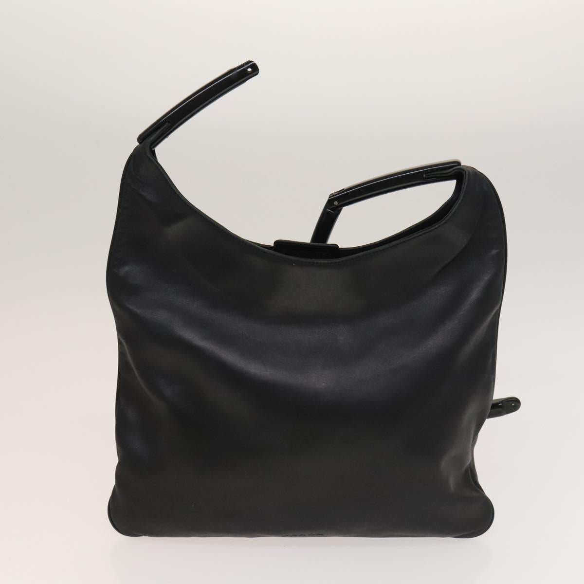 PRADA Hand Bag Leather Nylon 2Set Black Beige Silver Auth bs28219