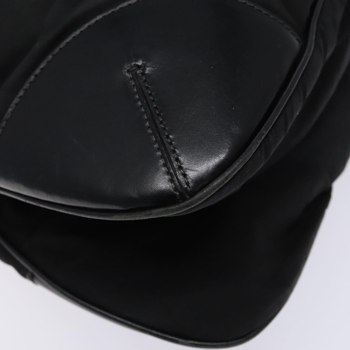 PRADA Shoulder Bag Nylon Leather Black Silver Auth bs28220