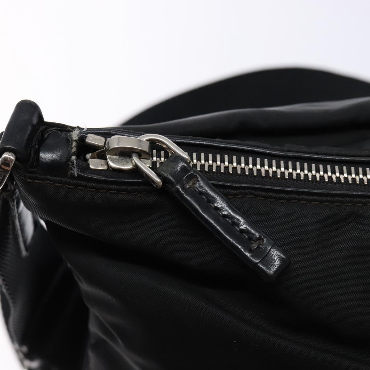 PRADA Shoulder Bag Nylon Leather Black Silver Auth bs28220