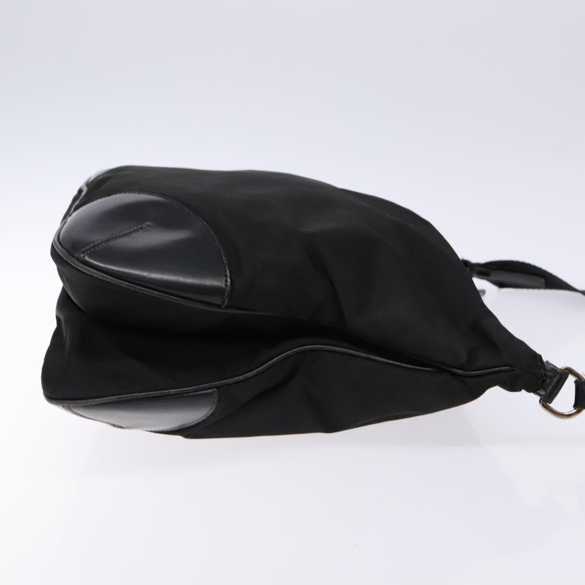 PRADA Shoulder Bag Nylon Leather Black Silver Auth bs28220