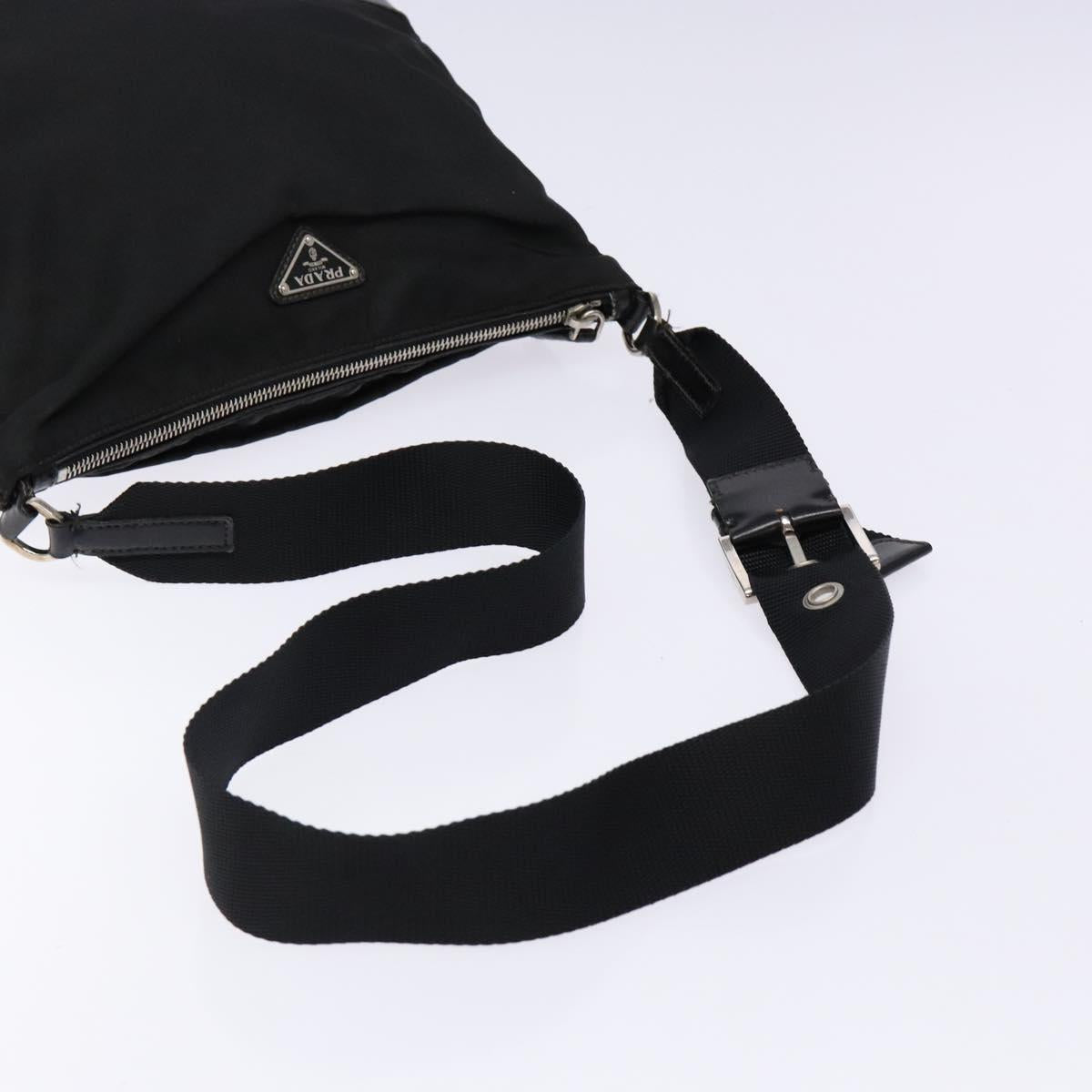 PRADA Shoulder Bag Nylon Leather Black Silver Auth bs28220