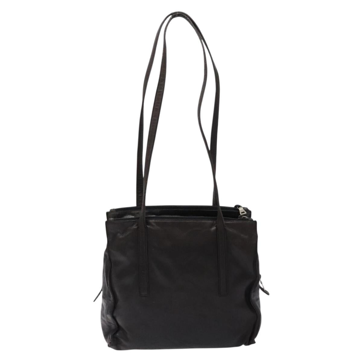 PRADA Shoulder Bag Leather Black Silver Auth bs28222