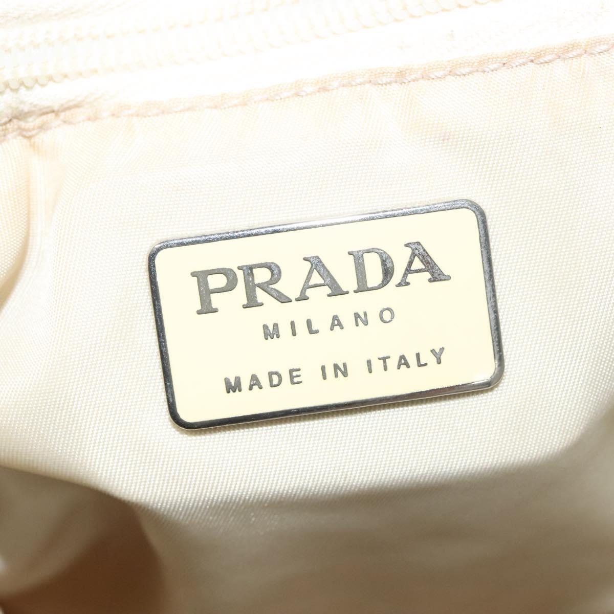 PRADA Hand Bag Nylon Beige Silver Auth bs28225