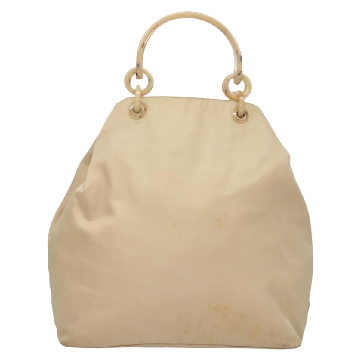 PRADA Hand Bag Nylon Beige Silver Auth bs28225