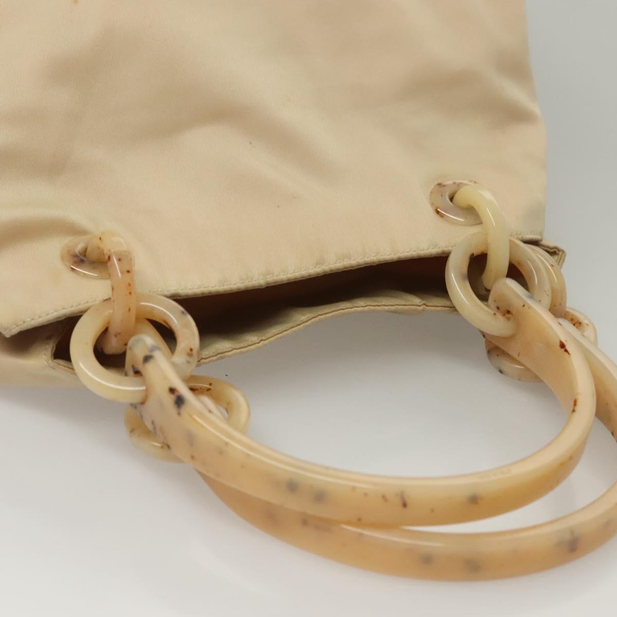 PRADA Hand Bag Nylon Beige Silver Auth bs28225