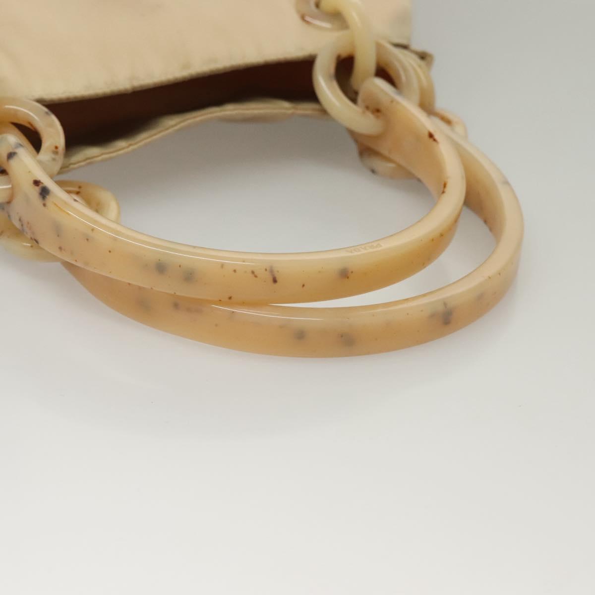 PRADA Hand Bag Nylon Beige Silver Auth bs28225