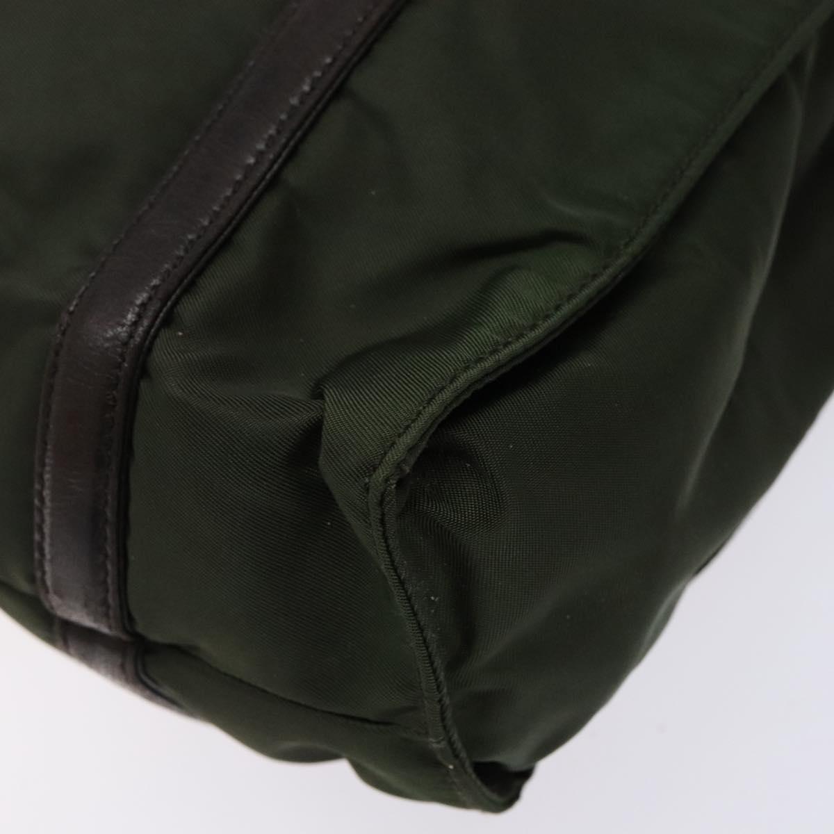 PRADA Shoulder Bag Nylon Leather Khaki Silver Auth bs28226