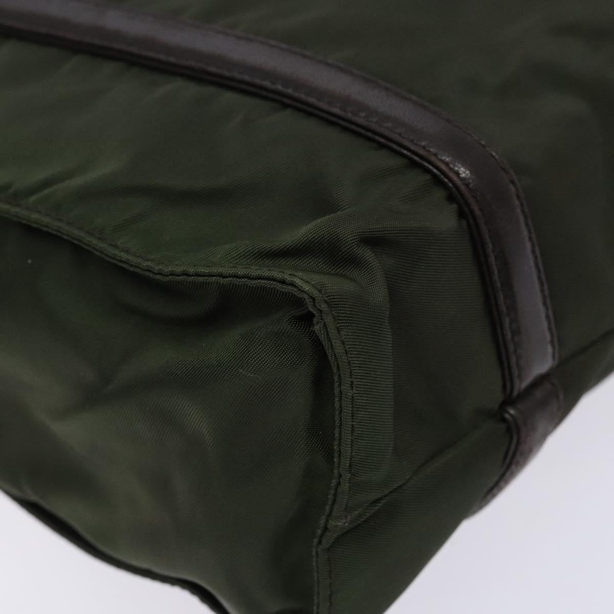 PRADA Shoulder Bag Nylon Leather Khaki Silver Auth bs28226