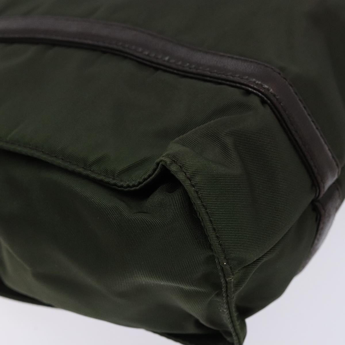 PRADA Shoulder Bag Nylon Leather Khaki Silver Auth bs28226