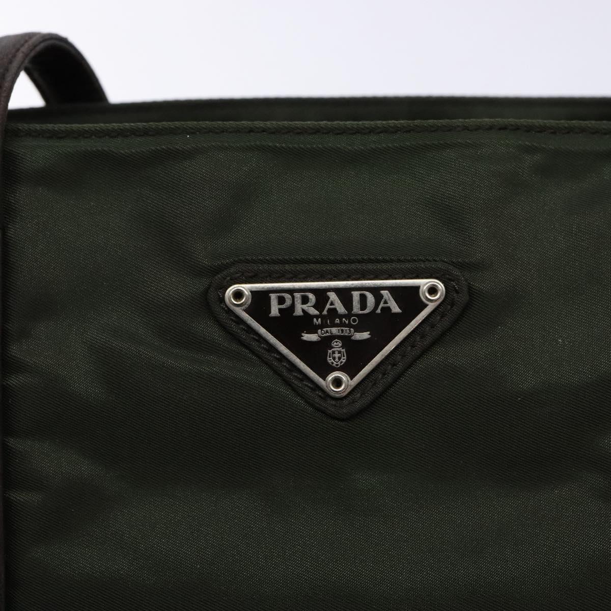 PRADA Shoulder Bag Nylon Leather Khaki Silver Auth bs28226