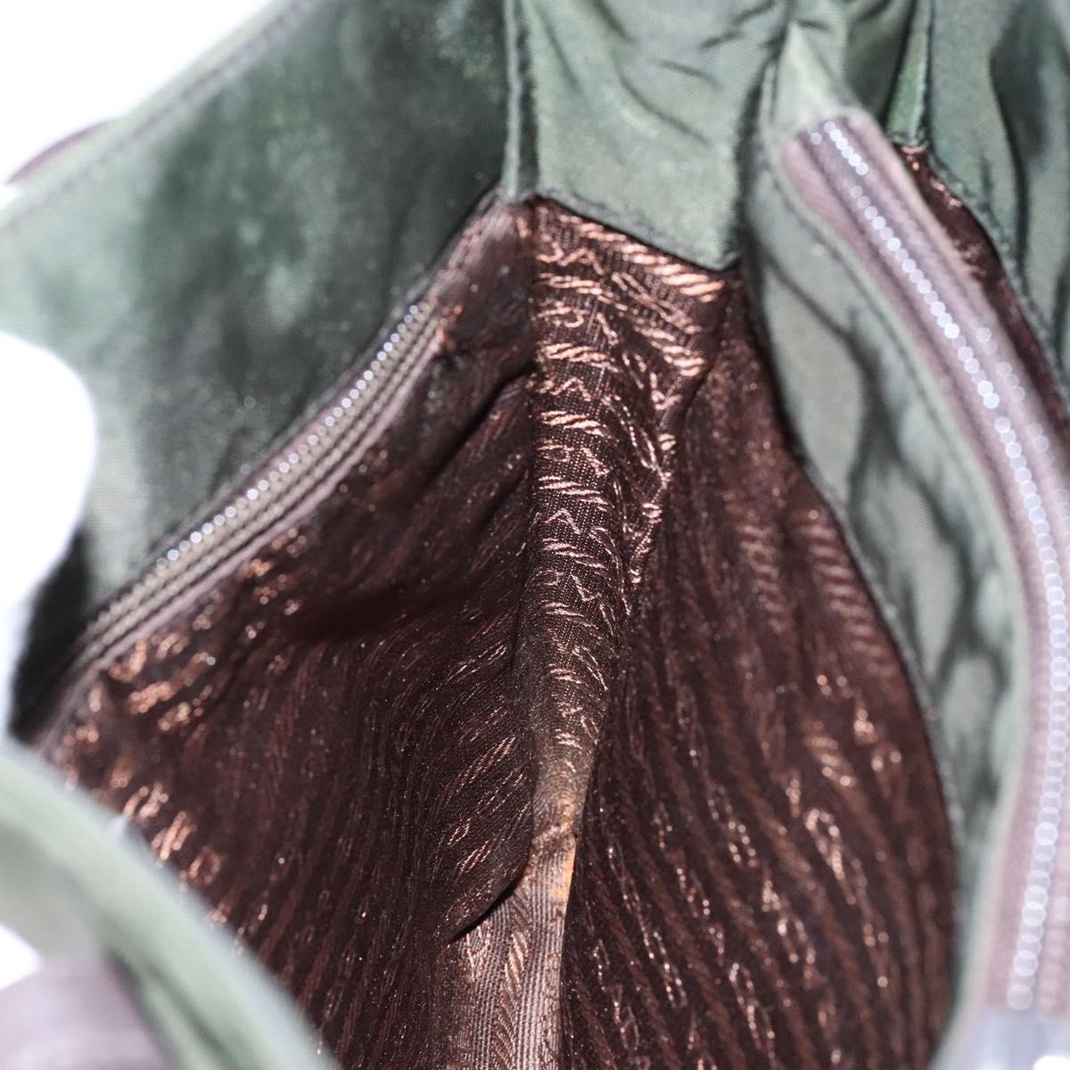 PRADA Shoulder Bag Nylon Leather Khaki Silver Auth bs28226