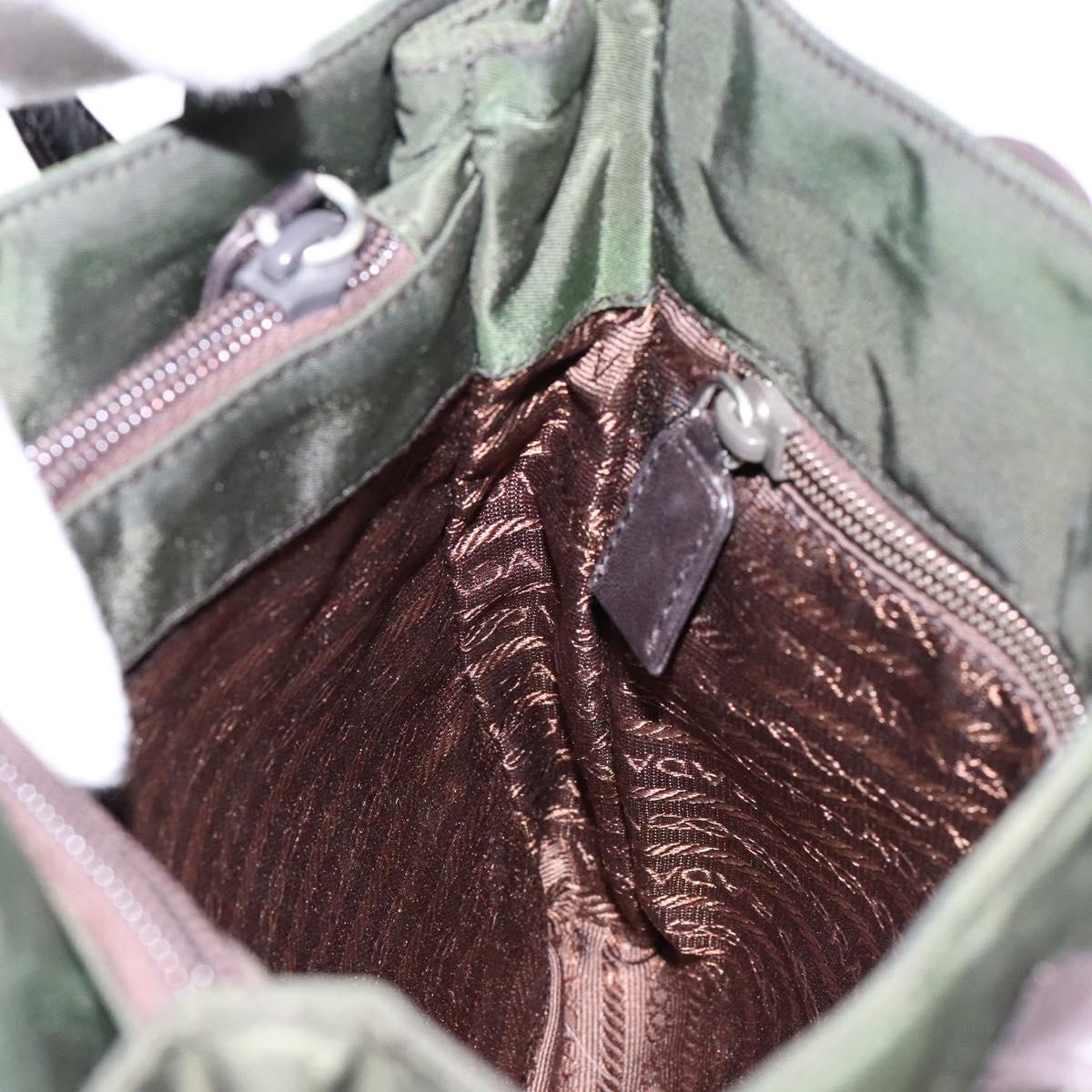 PRADA Shoulder Bag Nylon Leather Khaki Silver Auth bs28226