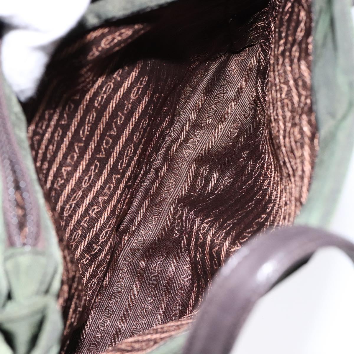 PRADA Shoulder Bag Nylon Leather Khaki Silver Auth bs28226