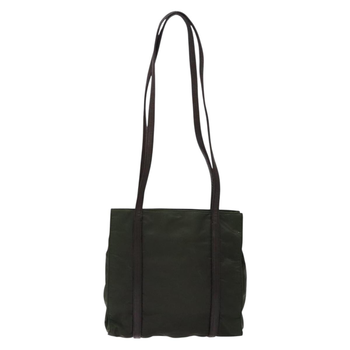 PRADA Shoulder Bag Nylon Leather Khaki Silver Auth bs28226