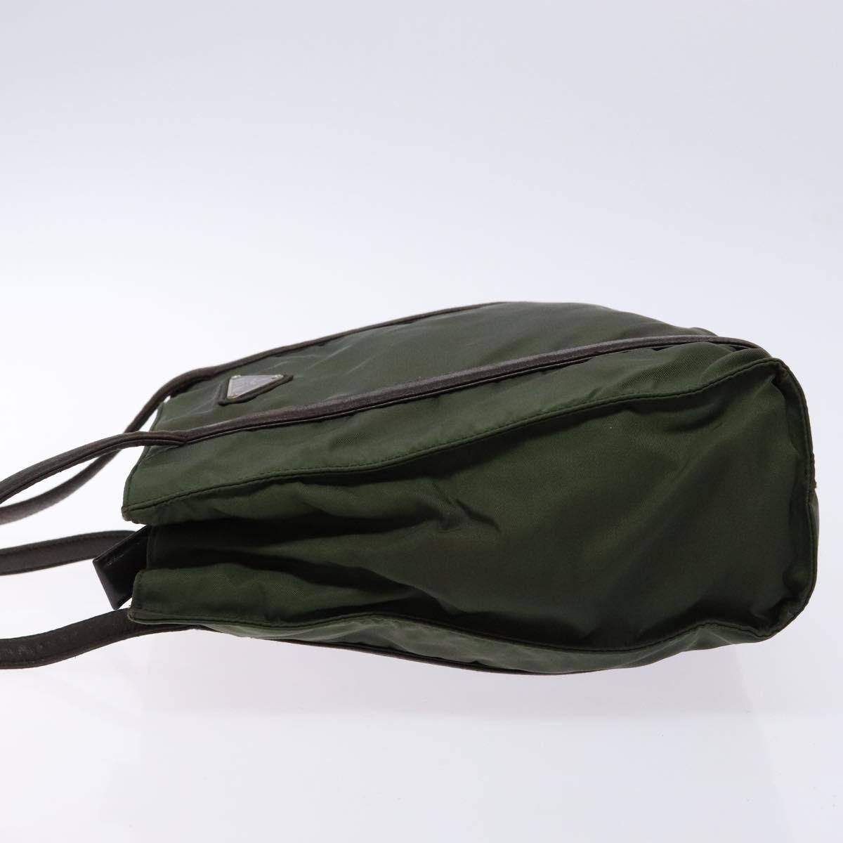 PRADA Shoulder Bag Nylon Leather Khaki Silver Auth bs28226