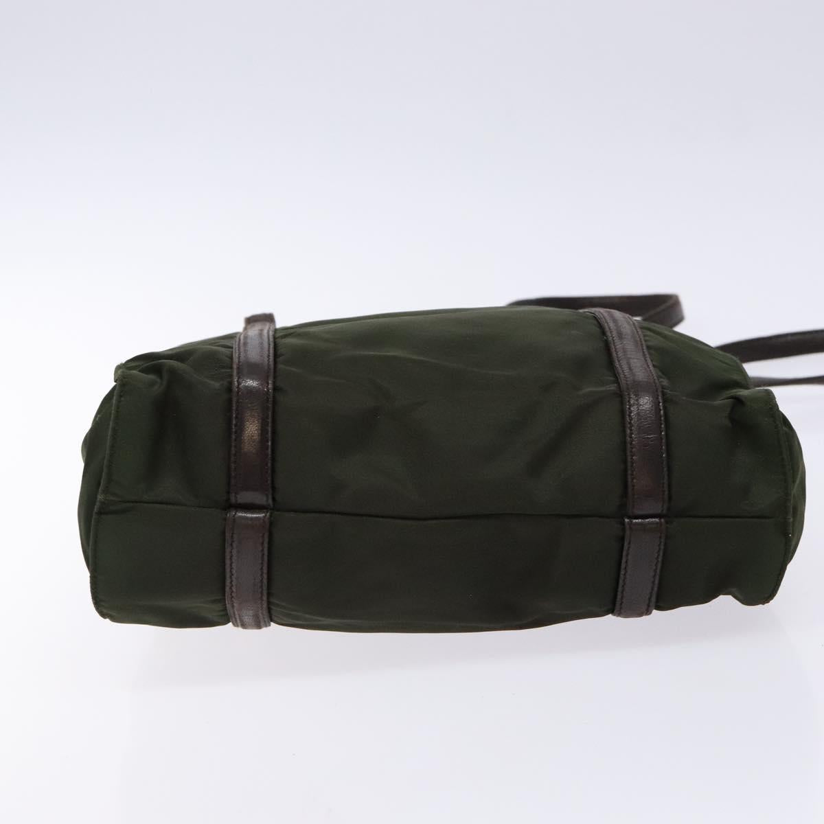 PRADA Shoulder Bag Nylon Leather Khaki Silver Auth bs28226