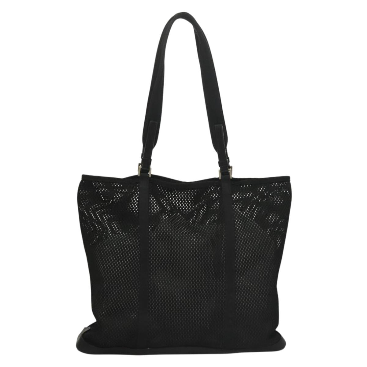 PRADA Tote Bag Nylon Black Silver Auth bs28227