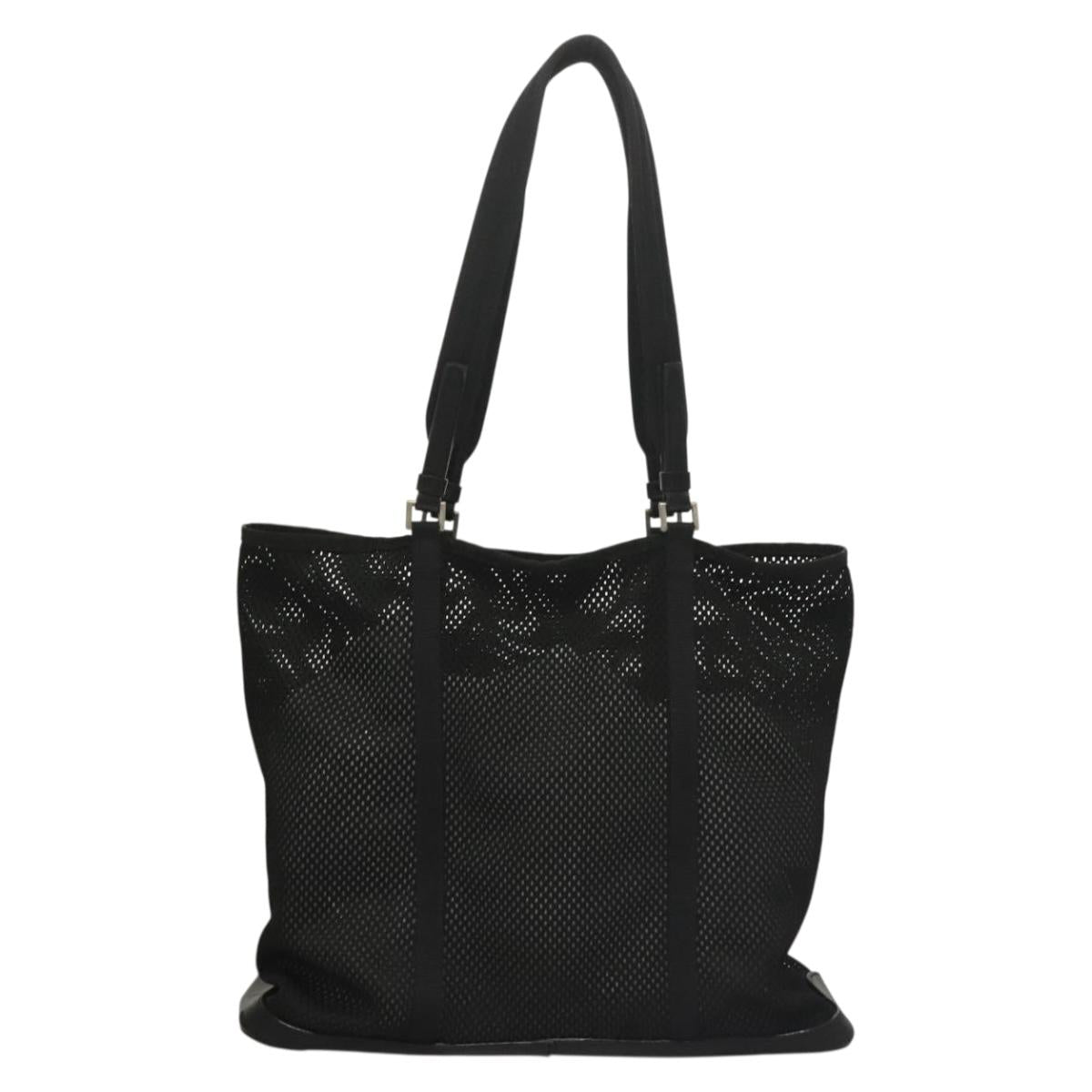 PRADA Tote Bag Nylon Black Silver Auth bs28227