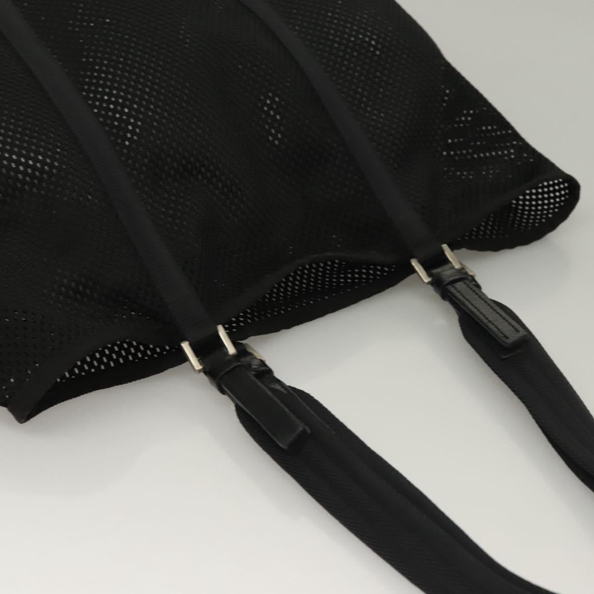 PRADA Tote Bag Nylon Black Silver Auth bs28227