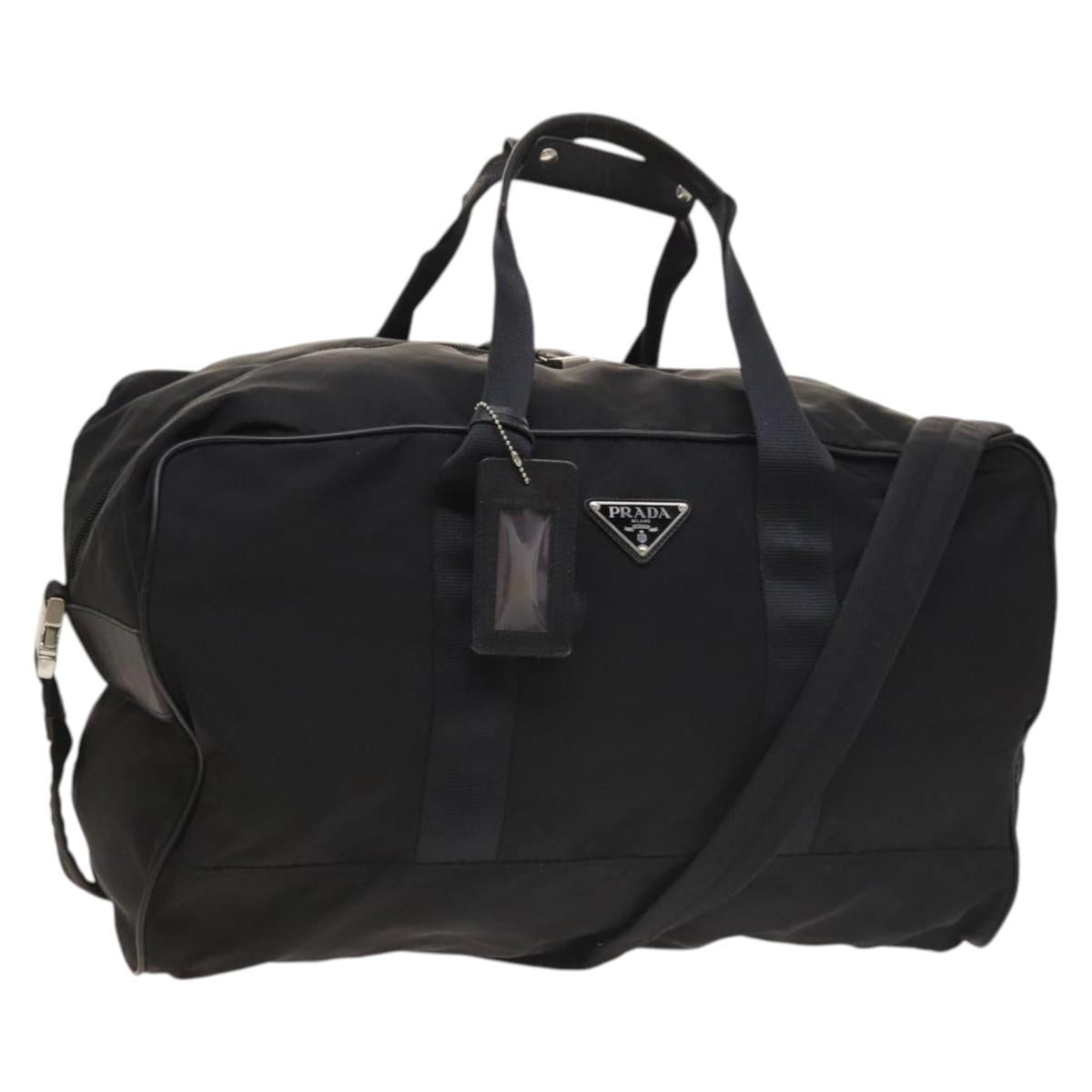 PRADA Boston Bag Nylon 2way Black Silver Auth bs28231