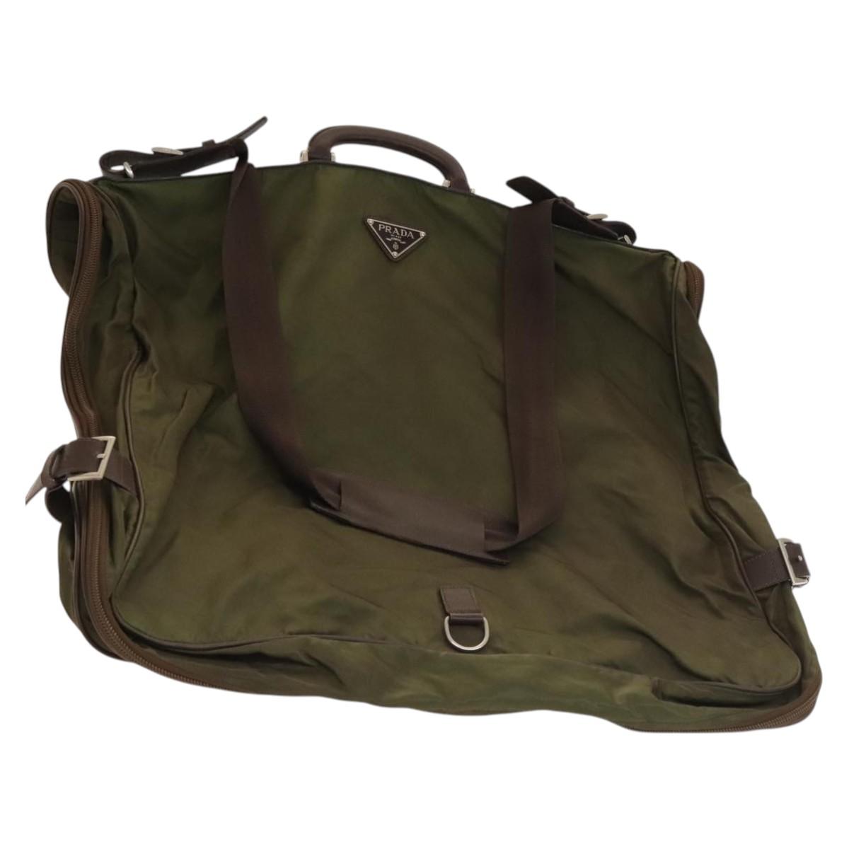 PRADA Garment Cover Nylon Khaki Silver Auth bs28233
