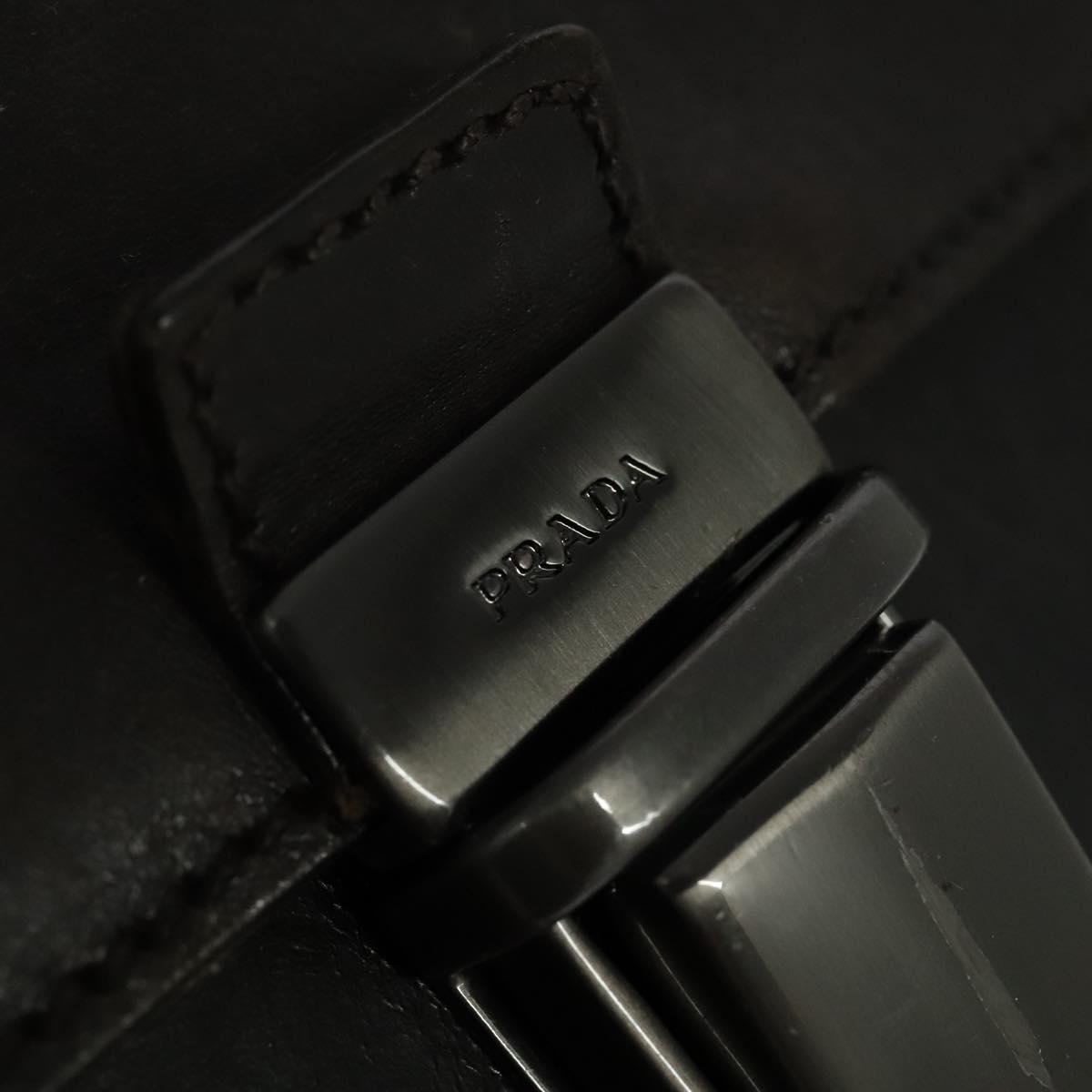 PRADA Business Bag Leather Brown Silver Auth bs28234