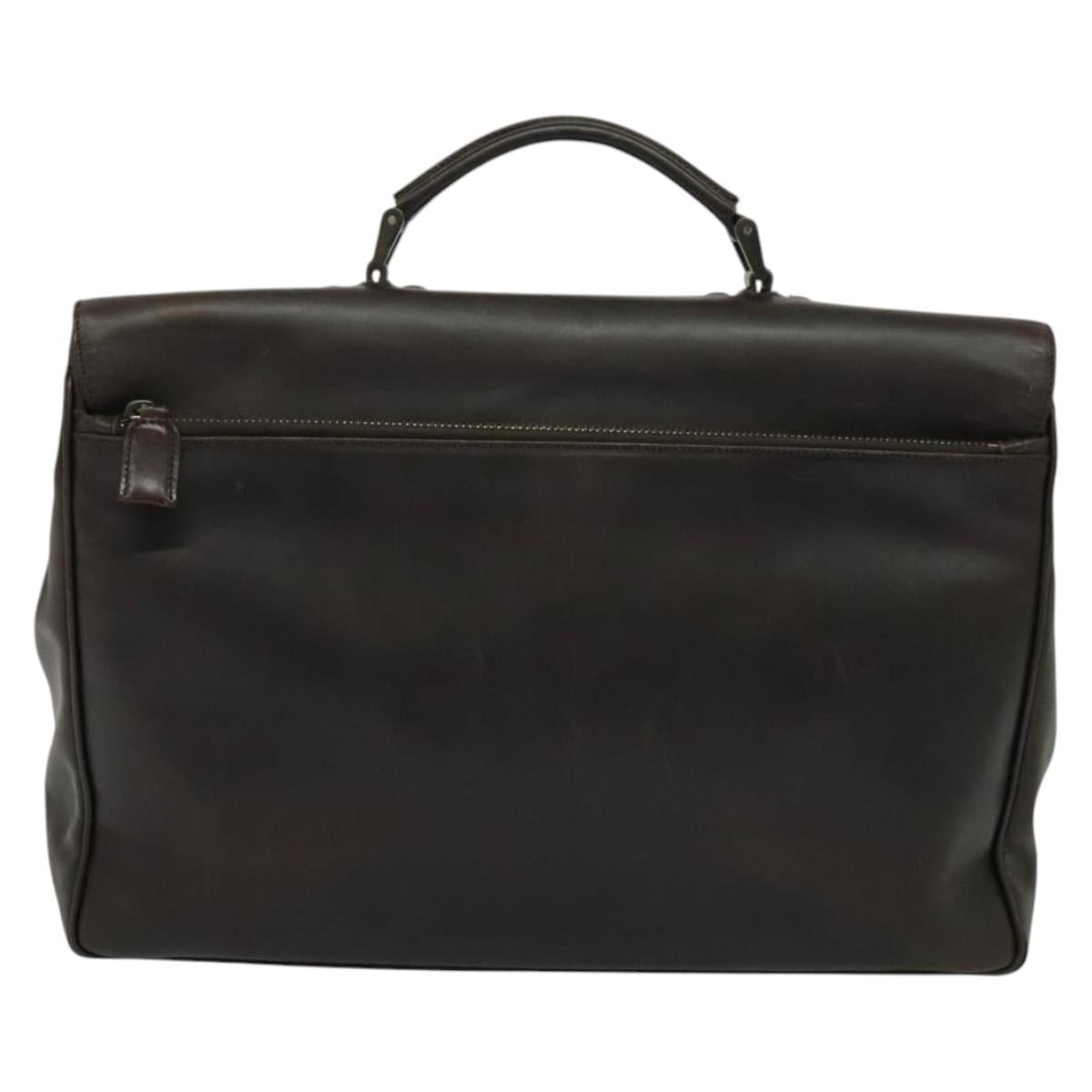 PRADA Business Bag Leather Brown Silver Auth bs28234