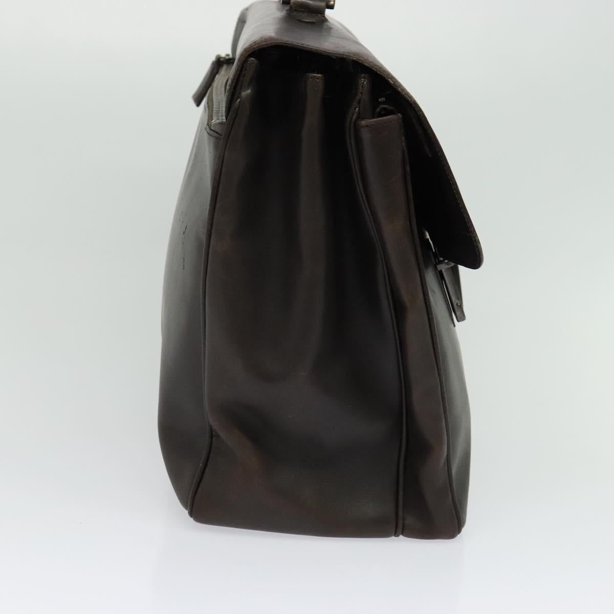 PRADA Business Bag Leather Brown Silver Auth bs28234