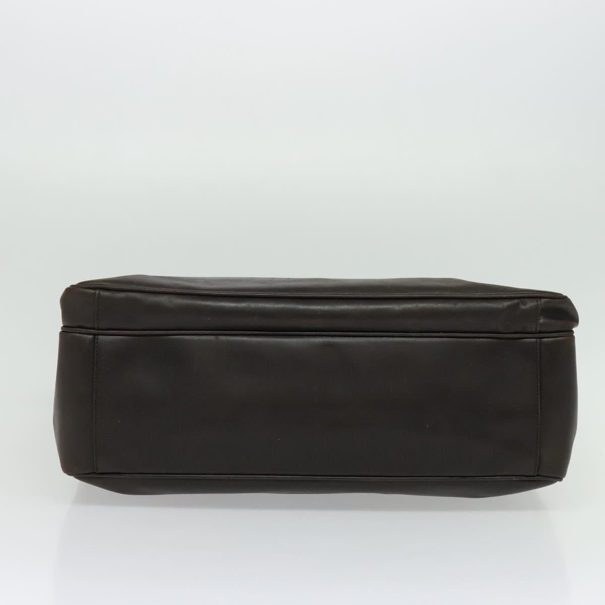 PRADA Business Bag Leather Brown Silver Auth bs28234