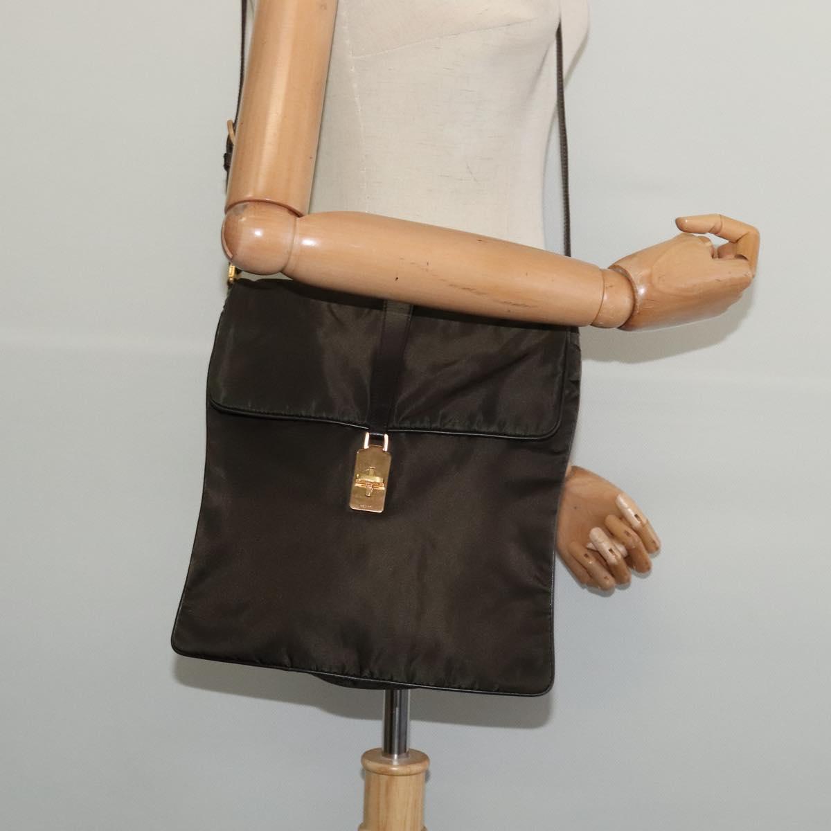 PRADA Shoulder Bag Nylon Khaki Gold Auth bs28237