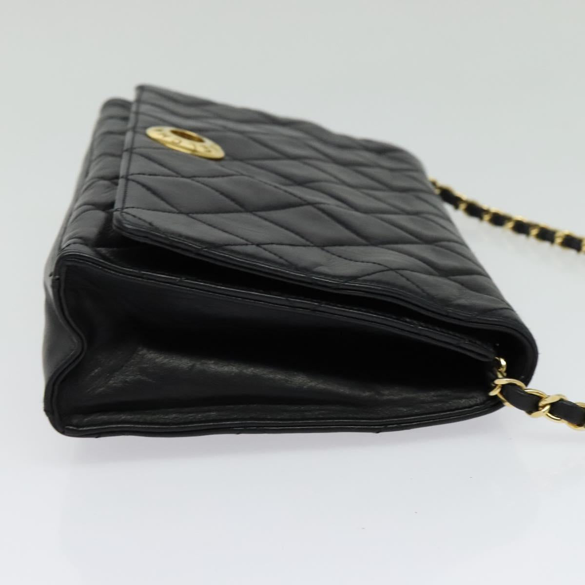 CHANEL Matelasse Chain Shoulder Bag Lamb Skin Black Gold CC Auth bs28257