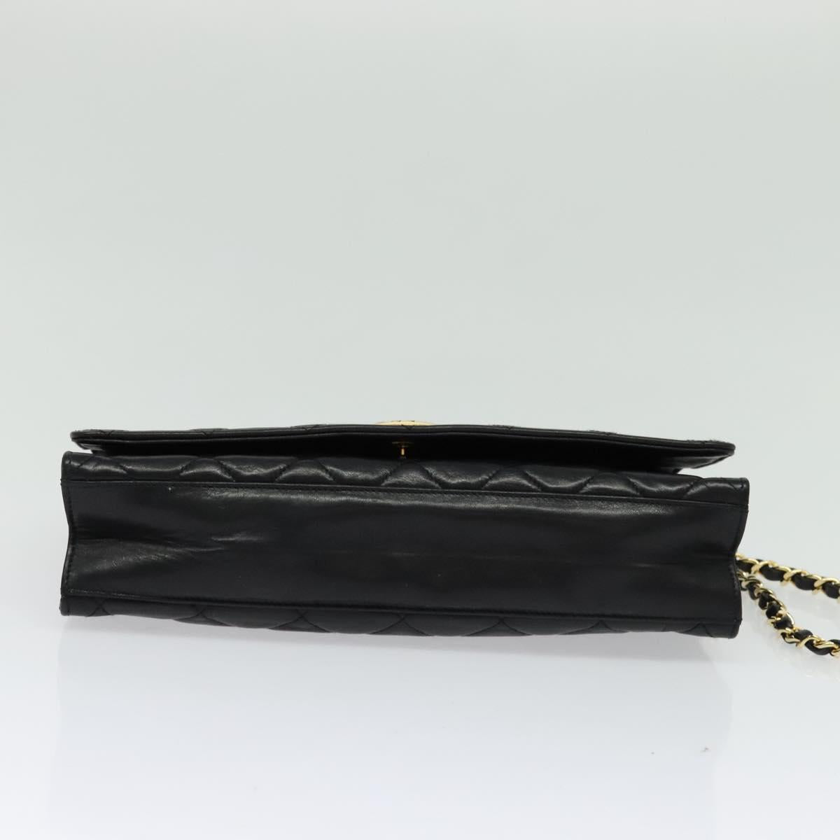 CHANEL Matelasse Chain Shoulder Bag Lamb Skin Black Gold CC Auth bs28257