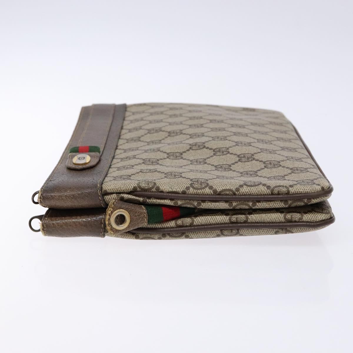 GUCCI GG Supreme Chain Clutch Bag PVC Beige Gold Auth bs28268