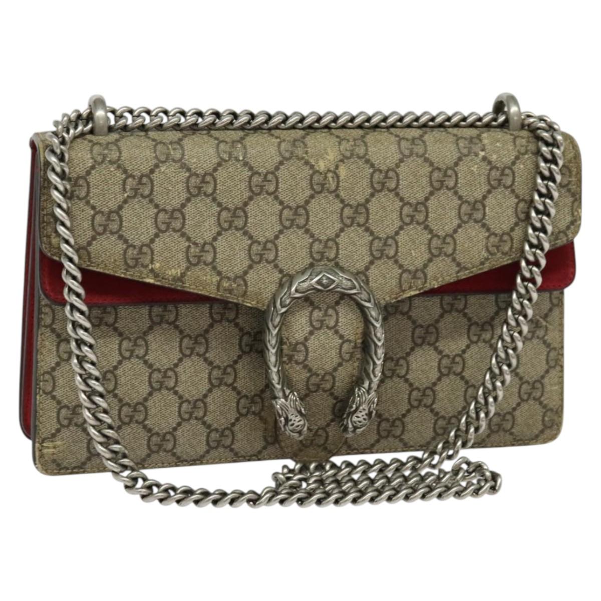 GUCCI GG Supreme Chain Dionysus Bag PVC Beige Silver 400249 Auth bs28270