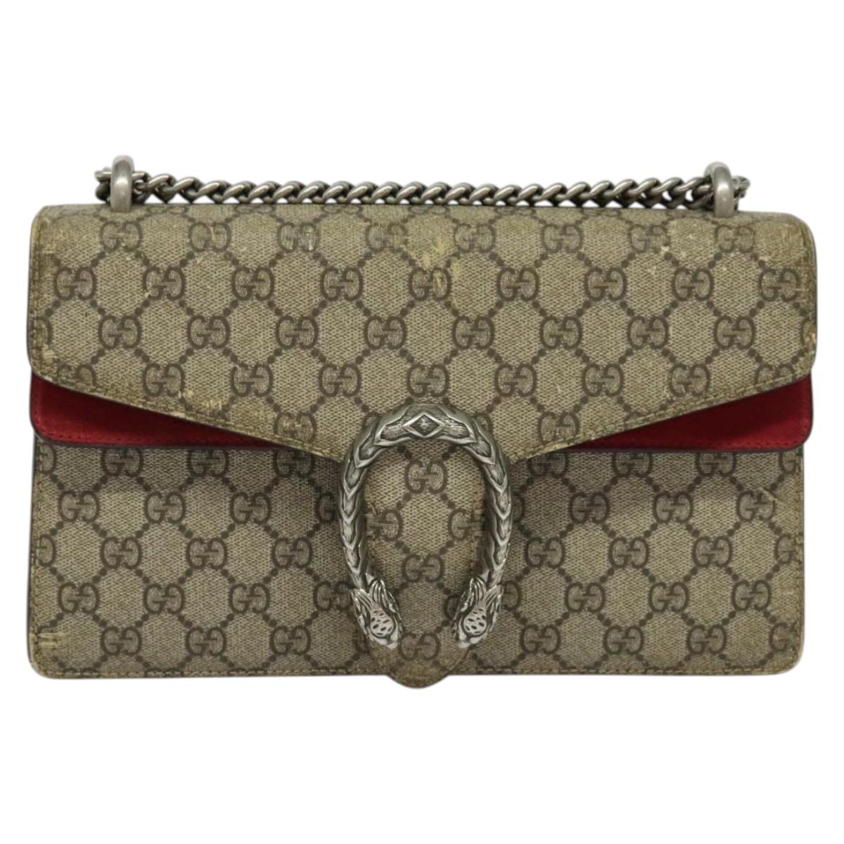 GUCCI GG Supreme Chain Dionysus Bag PVC Beige Silver 400249 Auth bs28270