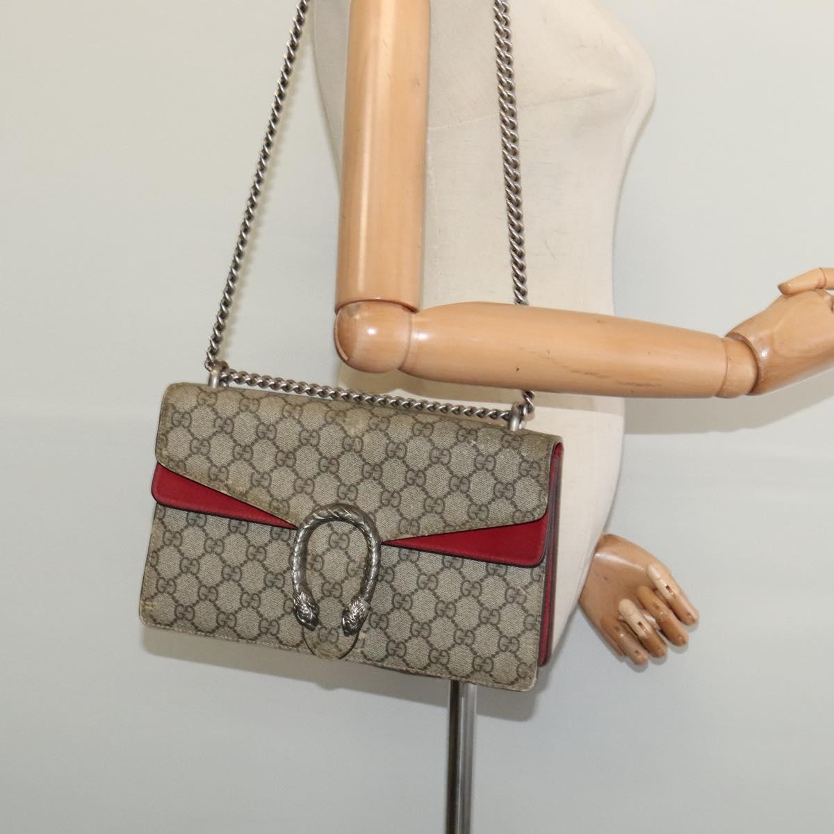 GUCCI GG Supreme Chain Dionysus Bag PVC Beige Silver 400249 Auth bs28270