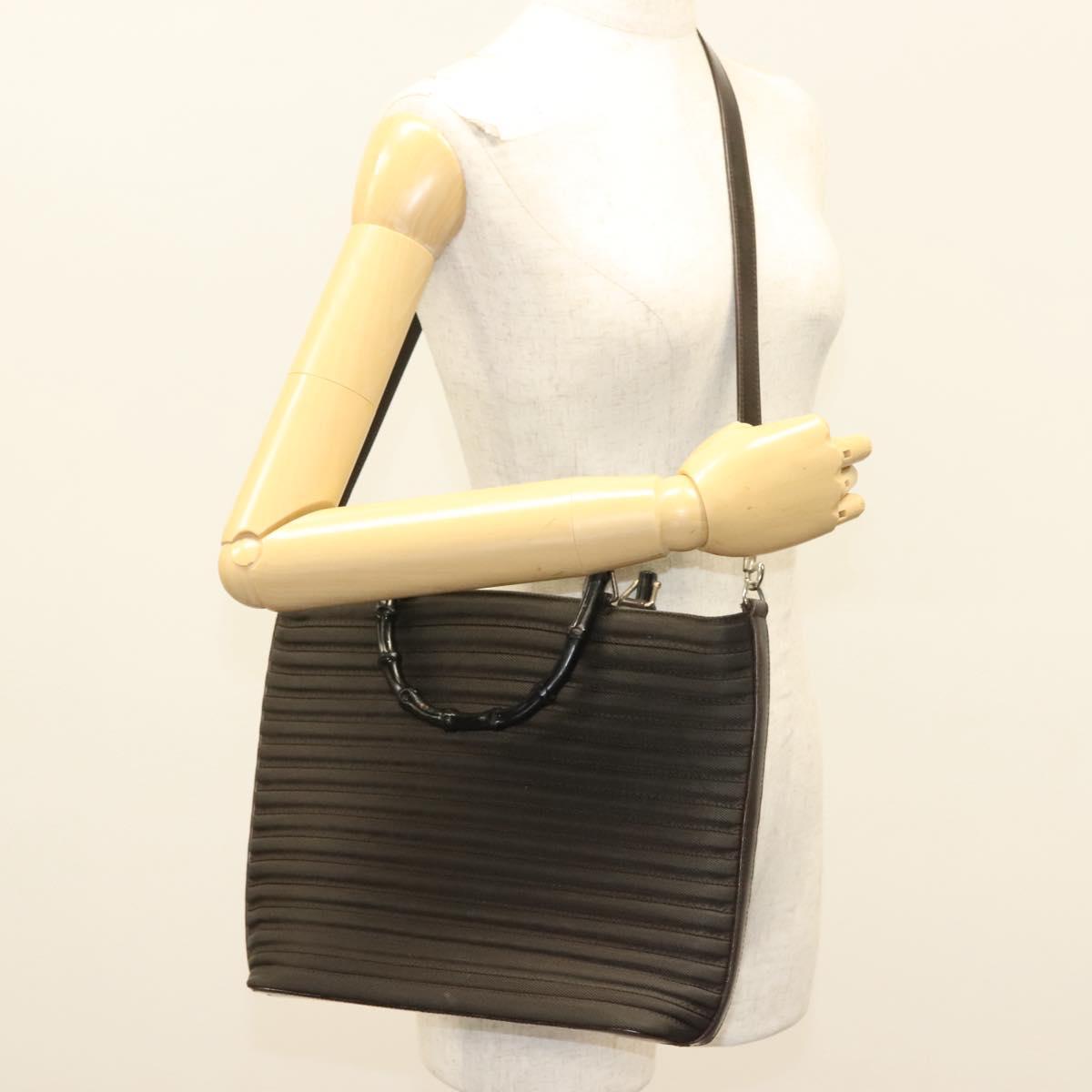 GUCCI Bamboo Hand Bag Nylon Leather 2way Brown Silver 000 1998 0588 Auth bs28273