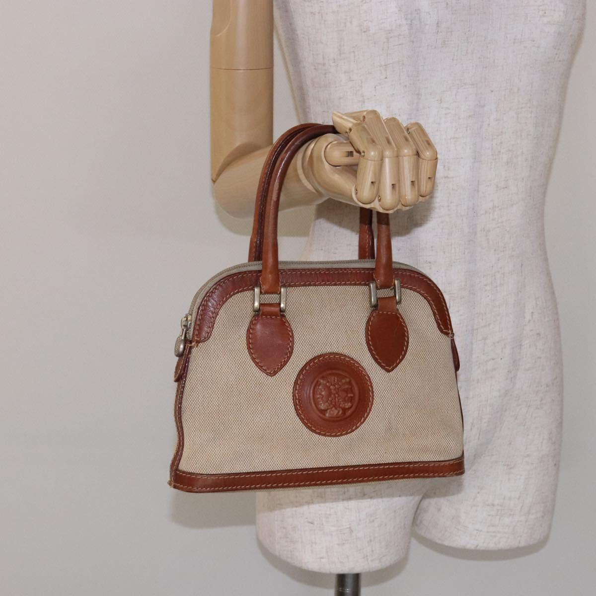 FENDI Hand Bag Canvas Beige Gold Auth bs28291